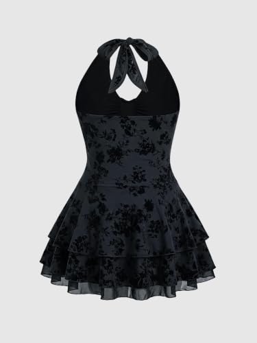 Image of BEAUDRM Women's Gothic Dress Y2k Grunge Punk Halter Short Dresses