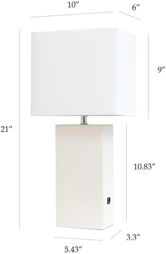 Miniatura 5 de Elegant Designs LT1053-WHT Lámpara de mesa moderna de cuero con USB y pantalla de tela blanca, color blanco (paquete de 1)