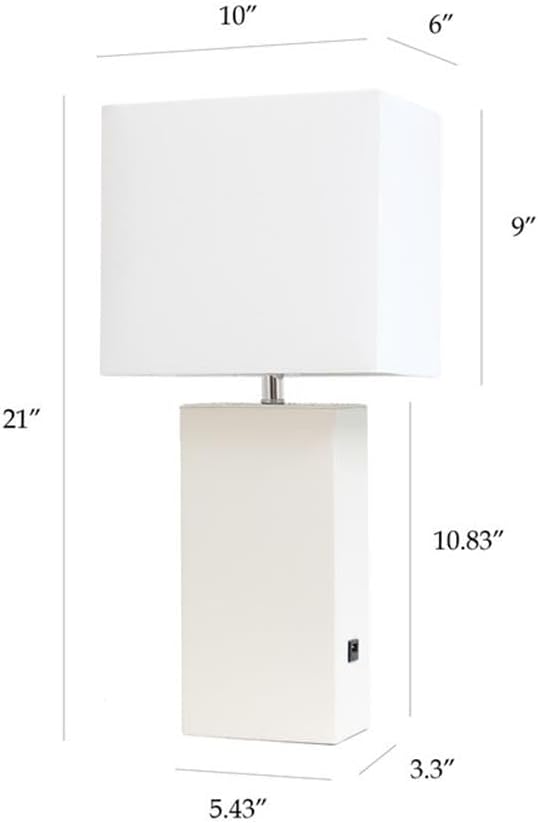 Elegant Designs Elegant Designs LT1053-WHT Modern Leather Table Lamp with USB and White Fabric Shade, White(Pack of 1) photo 3