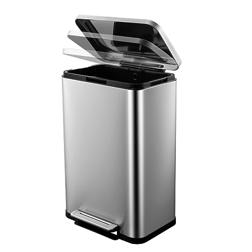 Caneca de basura rectangular de acero cepillado 50L miniatura 3