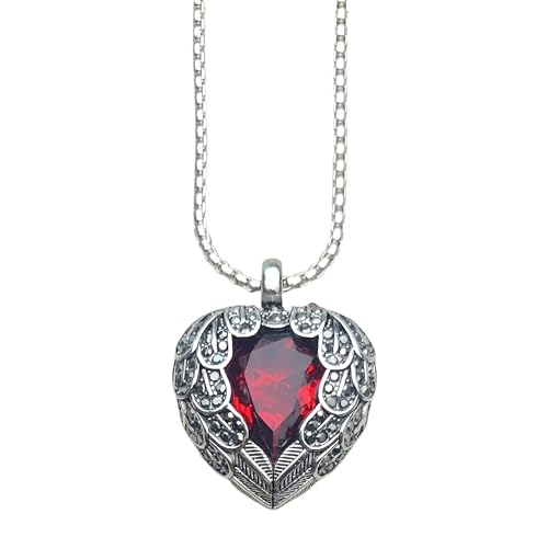 Collier coeur en argent 925 avec strass rouge éclatant pour femmes
