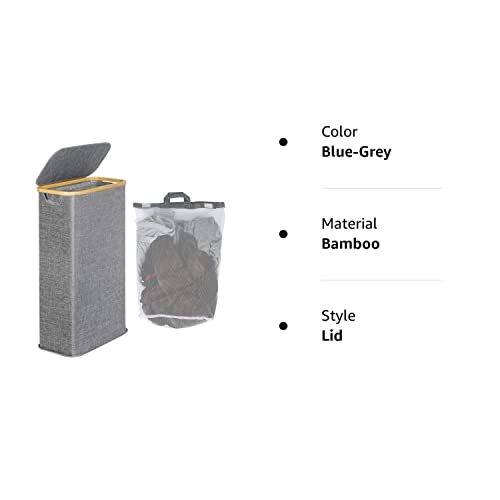Efluky Slim Laundry Hamper With Lid, Narrow Laundry Hamper With Removable Bag, Collapsible Dirty Clothes Basket With Handles For Bathroom, Bedroom & Laundry Room, 63L Blue-Grey #TOP7