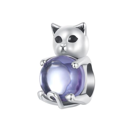 Dijes gato morado en plata de ley para lucir con tus pulseras favoritas en el trabajo diario