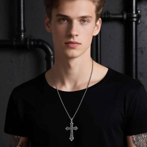 Cross Necklace for Men Women 925 Solid Sterling Silver Crucifix Pendant Necklace for Him Men3
