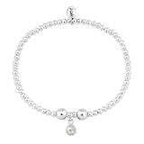 TRINK Brand Sterling Silver Beaded Birthstone Bracelet for June Freshwater Pearl