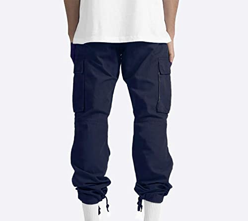 Muscularfit Mens Cargo Pants Elastic Waist Big and Tall Solid Multi Pockets Cotton Sweatpants Causal Plush Thickened Trousers3