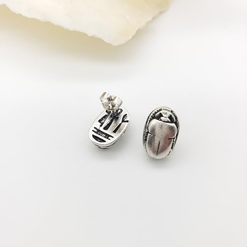 Egyptian Scarab Post Earrings - Silver Finish - Made in USA4
