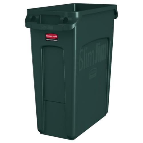 Rubbermaid Commercial Products Slim Jim Trash/Garbage Can with Venting Channels, 16-Gallon, Green, for Kitchen/Office/Workspace