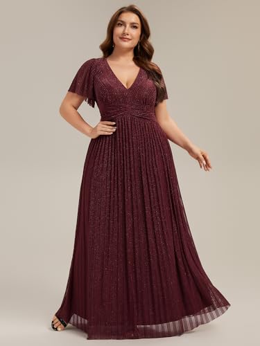 Image of Ever-Pretty Women's Plus Size Glitter Formal Dresses for Curvy Women A Line V Neck Gala Mother of Bride Dress Evening Gown