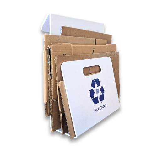 Box Caddy - Cardboard Recycling Organizer. The ultimate solution to store, transport, and recycle your cardboard. Eliminates cardboard clutter. (White/Blue)