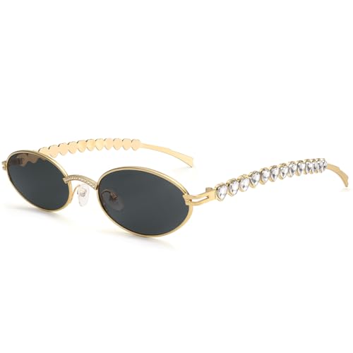 Dollger Oval Retro Sunglasses for Women Men 90s Y2k Trendy Small Metal Frame Sun Glasses Gold Vintage Shades UV400 Protection