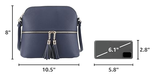 Image of SG SUGU Lunar Lightweight Medium Dome Crossbody Bag Shoulder Bag with Tassel | Zipper Pocket | Adjustable Strap