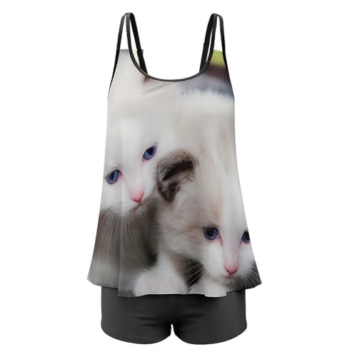 Tankini Chat Mignon avec Short et Robe de Plage pour Femme
