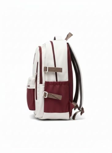Image of Monvelli SJU Backpack, White and Maroon, Multi-Compartment Design with Side Pockets