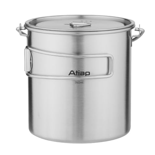 Stainless Steel 750ml Backpacking Pot Camping CoffeePot Camp Mug Camping Pot with Lid Foldable Handle Portable Lightweight