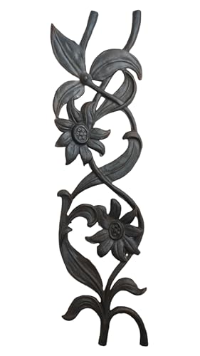 Cast Iron Wall Decor, Ornate Garden Gate Panels, Decorative Metal Art, Unpainted (Floral, Small)