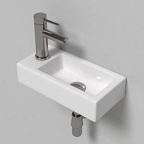 J-Family Wall Hung Basin Sink Small Bathroom Sink Rectangle Ceramic Wall Mount Wash Basin,Left Hand,Sink Only #TOP28