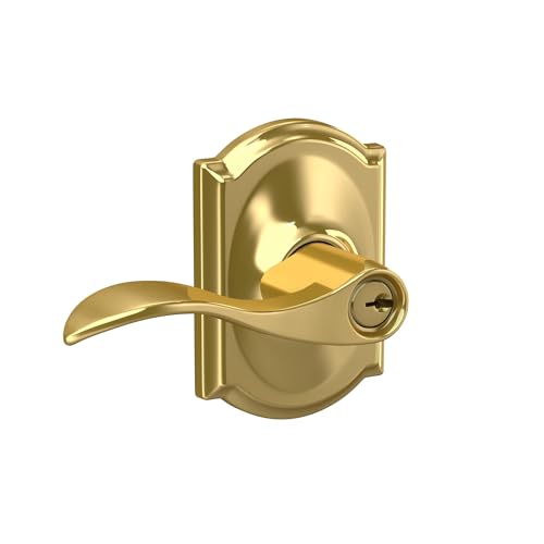 Image of SCHLAGE Accent Lever with Camelot Trim Keyed Entry Lock in Bright Brass - F51A ACC 605 CAM