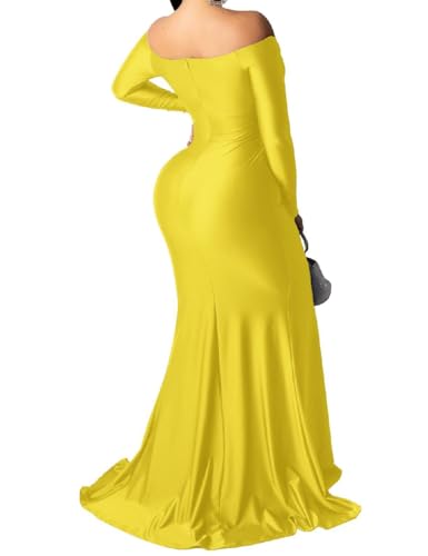 Image of Womens Off Shoulder Sexy V Neck High Split Long Maxi Dress, Formal Cocktail Party Evening Gown Mermaid Dress