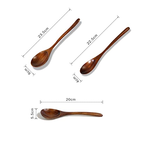Wooden Spoon for Cooking,Long Handle Ladle Soup Stirring Utensils set 3,Handmade Kitchen Mixing Spoon Tableware Teaspoon
