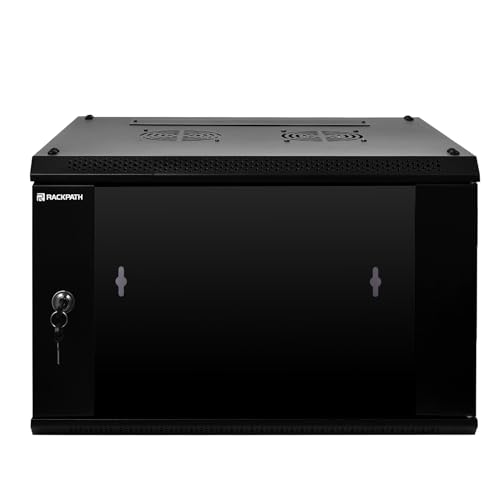 Image of RackPath 6U Wall Mount Network Rack Cabinet - Quiet Cooling Fan, Locking Glass Door, 17.7 inch Deep (450mm), Removable Locking Side Panels, Fits 19 inch IT & A /V Equipment