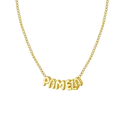 La Mejor Lista de Pamelas para Mujer - los preferidos. 43 Ldurian - Collar personalizado con nombre de burbuja, collar con colgante de placa de nombre, chapado en oro de 14 quilates, joyería prefabricada para mujer, 165 Pamela, Latón,...