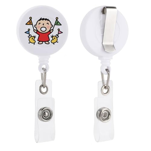 吊り下げ名札用リール みんなのたあ坊 リールキーホルダー 円形 名札ホルダー 伸縮タイプ 引き込み式 胸に固定 紛失防止 クリップ付き 社員証/定期入れ/パスケース用