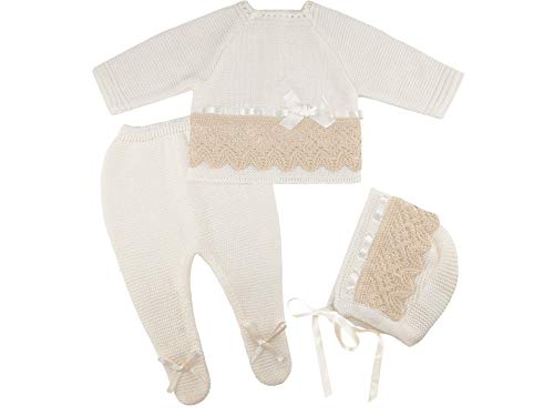 Escalett Layette Newborn Baby Knitted Clothes Set, Coming Home or Any Occasion Knit Outfit, (Beige, Preemie)