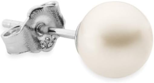 QUADRI Sterling Silver Pearl Earrings for Women - 6.5 mm White Cultured Fresh Water Pearl Earrings for Women - Gift Idea for Her - Box included