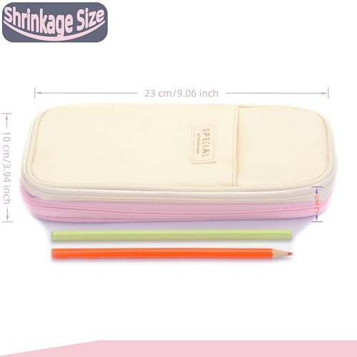 Image of Large Capacity Big Special Cute Aesthetic Preppy Canvas Pencil Case Organizer Holder Pouch Bag with Zipper Compartments, Pen Cases for Women Girls School Adults (Beige /pink)