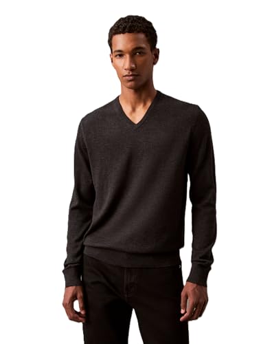 Calvin Klein Men's Extra Fine Merino Wool Blend V-Neck Sweater Grey Heather