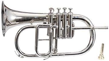 Q 25 Flugel Horn Bb Pitch with Carrying Hardcase & Mouthpiece, Flugelhorn Harmon Mute 4 Valve in Nickel Finish