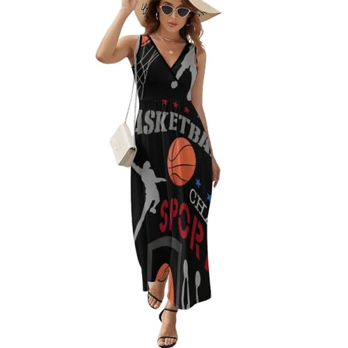 Robe longue d'été de basket-ball sans manches pour femme fluide et fraîche