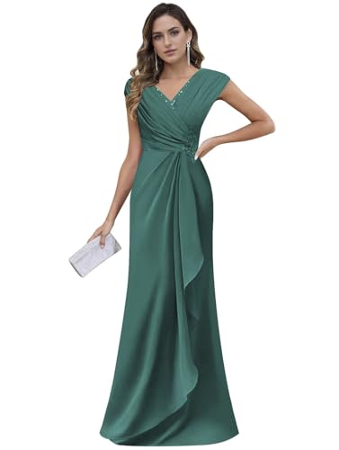 Mother of The Bride Groom Dresses for Women V Neck Cap Sleeve A Line Appliqued Long Length