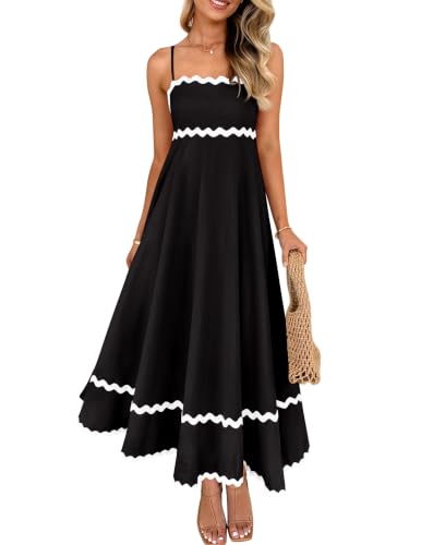 Image of ZESICA Women's 2026 Summer Spaghetti Straps Midi Dress | Sleeveless Sundress, Backless Long Dress, Flowy A Line Dress, Swing, Smocked Lace Dresses, High Waist, Wedding Guest Dress