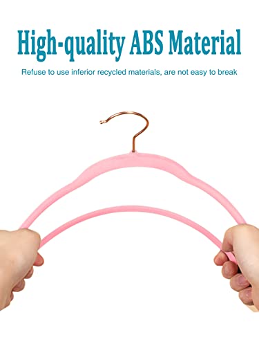 Smartor Rose Pink Velvet Hangers 50 Pack Felt Hangers Non Slip Rose Gold Hook Flocked Hangers Heavy Duty Adult Hanger For Coat, Suit #TOP7