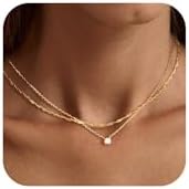 Tewiky Dainty 14k Gold Plated/Silver Cubic Zirconia Necklaces for...