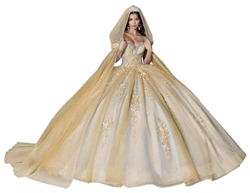 Lace Appliques Quinceanera Dresses Off Shoulder Ball Gown Puffy Glitter Tulle Sweet 16 Dresses with Cloak