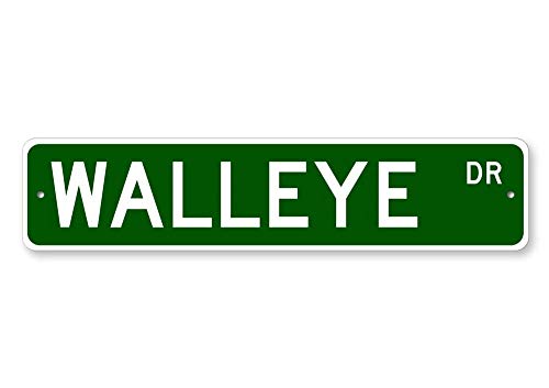 NOO Walleye Street Sign, Fishing Sign, Wall Decor Plaque Poster for Cafe Bar Retro Tin Sign 16' x 4'