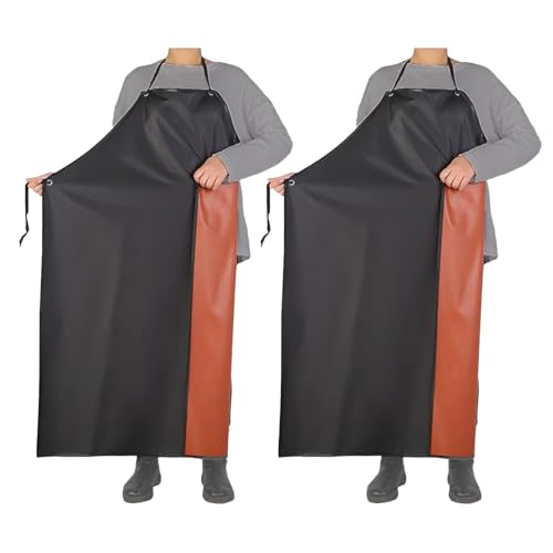 2 Pack Waterproof Rubber Vinyl Apron 40 Inch Chef Aprons Chemical Work Apron Heavy Apron Extra Long Grilling Aprons with Adjustable Bib Apron for Dishwashing Lab Cooking Kitchen