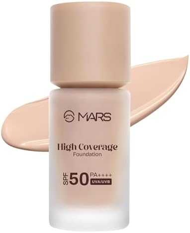 MARS SPF50 PA++++ High Coverage Foundation | Blemish Free & Blendable Makeup | For All Skin Type | IN-VIVO Tested with 5 Star UVA+UVB Protection Boost Rating (40ml) (SHADE-02)