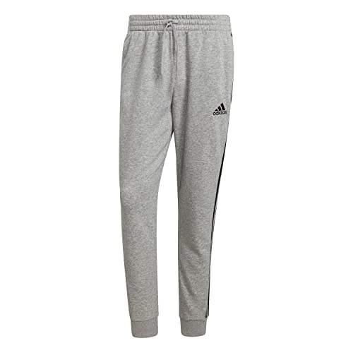 adidas Herren Essentials Fleece Tapered Cuff 3-Stripes Pants, Medium Grey Heather / Black, L – Ansicht 1