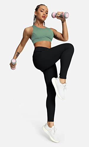 Image of QUEENIEKE BareFlow Women's Sports Bras with Phone Pocket Medium Impact Padded Racerback Workout Gym Crop Top Running Yoga Bra