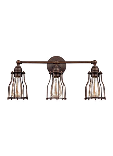 Black Friday Sale 2022 Feiss VS24003PRZ Calgary Industrial Vintage Wall Vanity Bath Lighting, Bronze, 3-Light (22"W x 11"H) 180watts