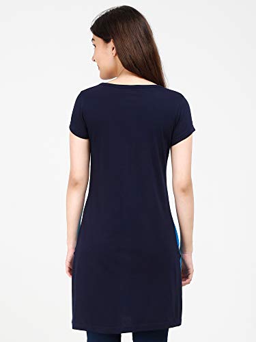 Image of FLEXIMAA Women's Cotton Round Neck Color Block Half Sleeve Long Top