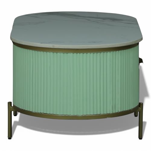 Image of Monaco Coffee Table | Premium Sintered Stone Top Center Table for Living Room | Sage Green with Gold Finish | 110 x 60 x 45 cm