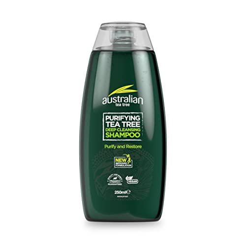 Champú de Árbol de Té Australiano, Purificante, Vegano, Libre de Crueldad, Sin Parabenos & SLS, Limpieza Profunda, Natural, 250ml