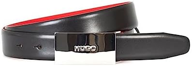 Hugo Men's Baldwin Plaque Leather Belt Black 85 (US M 32)