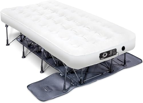 Ivation EZ-Bed (Twin) Inflatable Air Mattress with Frame & Rolling Case Built-in Deflate Defender Dual Pump Technology - 3 Min Self Inflate/Deflae Raised Blow up Bed on Legs Premium Coil Design