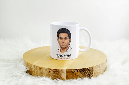 Image of Cricket Theme Ceramic Coffee Mug, MS Dhoni and Virat Kohli Fan Art Print (Sports Lover) (Sachin-1, Large)